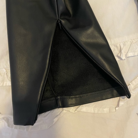 Zara Faux Leather Straight Leggings Pants Ankle Slit - Picture 7 of 10